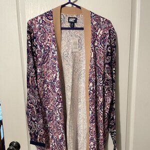 Land's End Fine Gauge sweater Paisley open front cardigan--NEW with tag. 1X